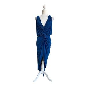 Misa Blue Sleeveless Draped Front V Neck High Low Womens Size XS Party Cocktail